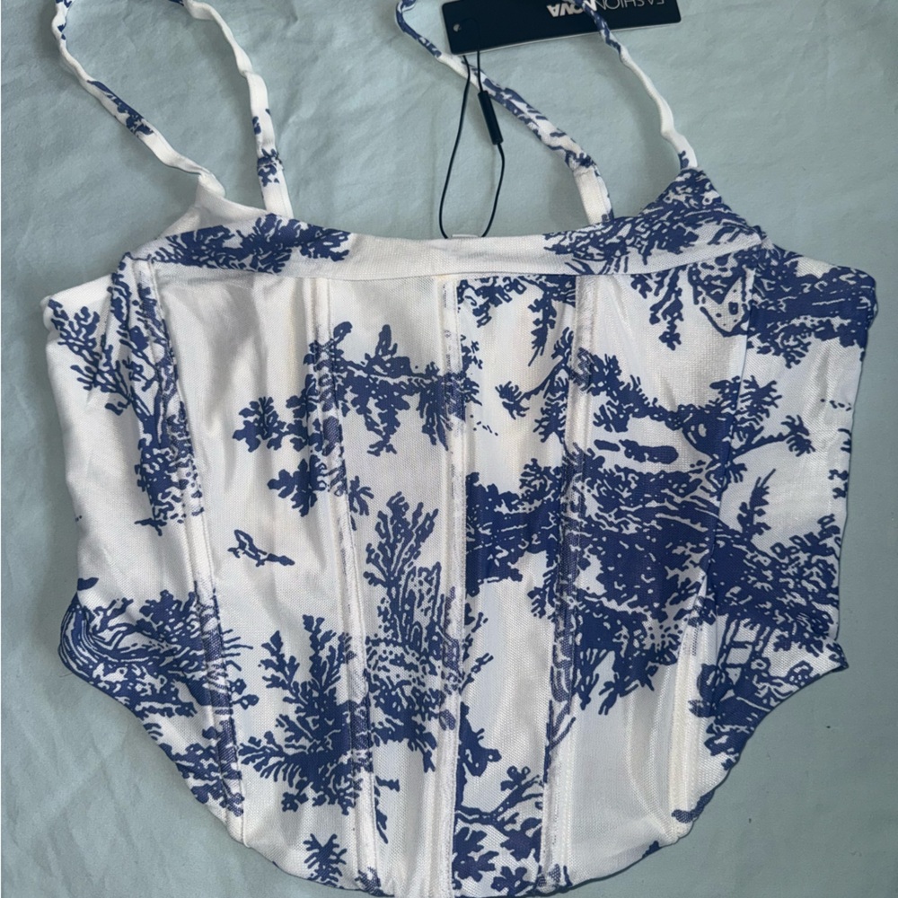 Fashion Nova Navy and White Floral Top